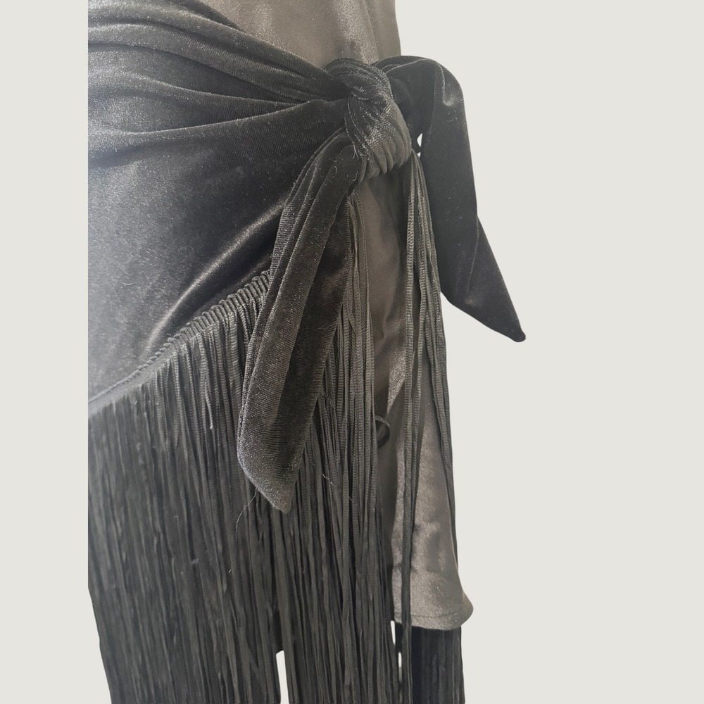Zara Fringe Slip Dress Womens Medium Black New Festive Days Cowl Neck Velvet - Picture 9 of 11